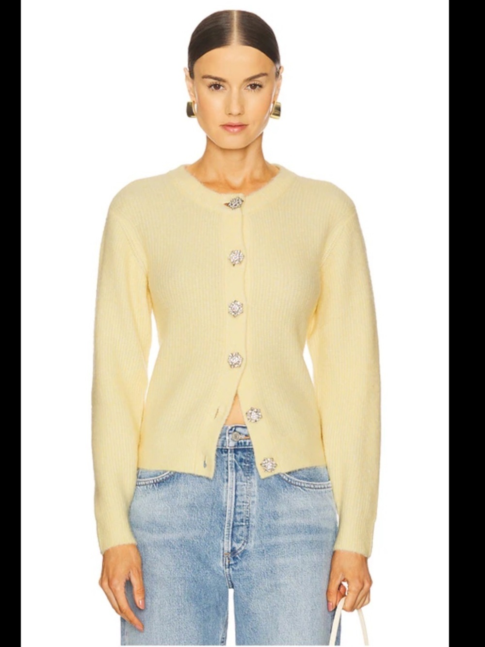 Generation Love Pale Yellow Jeweled Button Cardigan